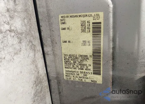 2018 Nissan Maxima 3.5 Sv из США, поврежденный, VIN 1N4AA6AP3JC368453